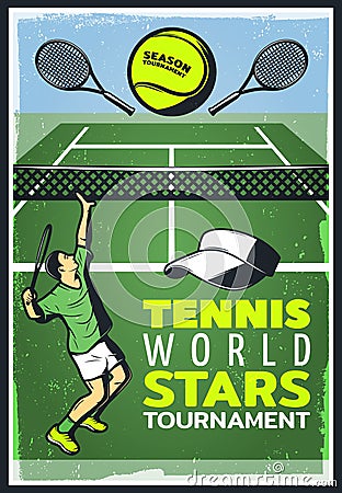 Colored Vintage Tennis Championship Poster Vector Illustration