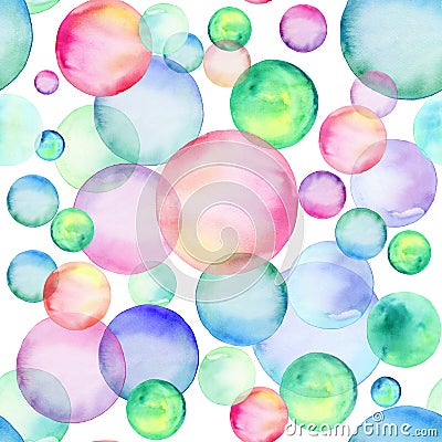 Colored watercolor circles. Seamless pattern. Rainbow bubbles. Hand-drawn illustration Cartoon Illustration