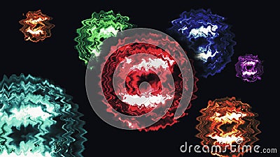 Colored wavy round balls with texture on a black background. Stock Photo