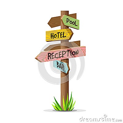 Colored wooden arrow vector resort signboard Vector Illustration