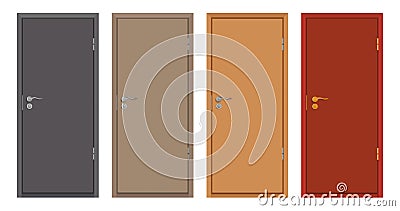 Colored wooden doors isolated on white background, realistic wooden door, colour illustration of different door design, office Vector Illustration