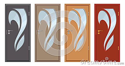 Colored wooden doors isolated on white background, realistic wooden door, colour illustration of different door design, office Vector Illustration