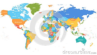 Colored world map. Political map Vector Illustration