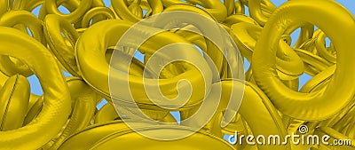 colored yellow lifebuoys flying in the air Stock Photo