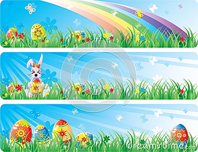 Colorfol Easter banner set Vector Illustration