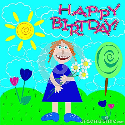 Happy birthday card for girl Vector Illustration