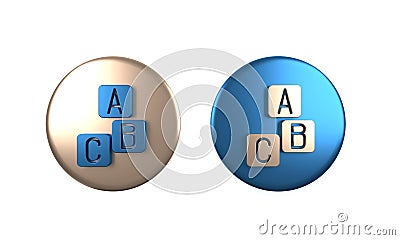 Colorful ABC blocks icon isolated on white background. Alphabet cubes with letters A,B,C. Circle button. 3D render Cartoon Illustration