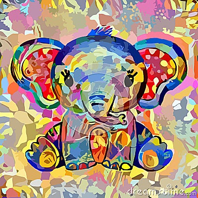 Colorful Abstract Baby Elephant Portrait Vector Illustration