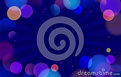 Colorful Abstract Background with Bokeh Defocused Lights Circles and Sunburst Pattern in Center. Blurred Backdrop Vector Illustration