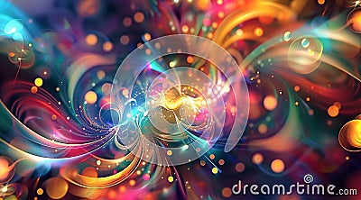 A colorful abstract background with swirling lines and glowing dots,creating an otherworldly pattern Stock Photo