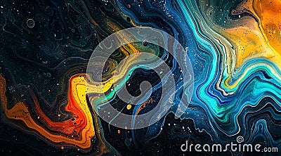 A colorful abstract background with swirling lines and glowing dots,creating an otherworldly pattern Stock Photo