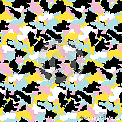 Colorful abstract camouflage seamless pattern Vector background. Modern memphis military style camo art design backdrop. Vector Illustration