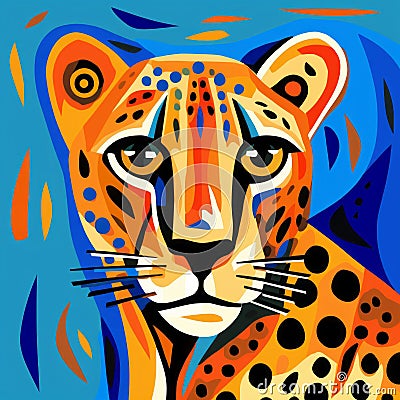 Colorful Abstract Cheetah Painting Inspired By Picasso's Style Cartoon Illustration