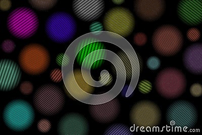 Colorful abstract circles pattern, colorful round lights on black background for packaging, fabric element, print material Stock Photo