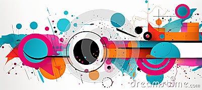 Colorful abstract composition with basic shapes and objects for wallpaper or desktop background Cartoon Illustration