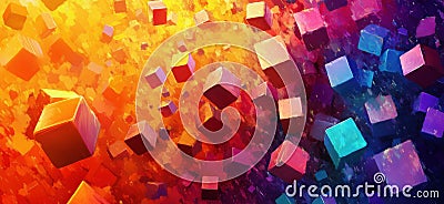 Colorful abstract cubes floating in vibrant gradient background, copy space for text Stock Photo