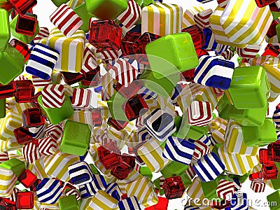 Colorful Abstract cubic shapes or bonbons isolated Stock Photo