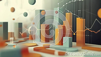 Abstract Data Visualization with Colorful Geometric Shapes and Dynamic Graphs Stock Photo