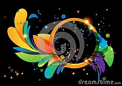 Colorful abstract decoration with circle frame on black background Vector Illustration