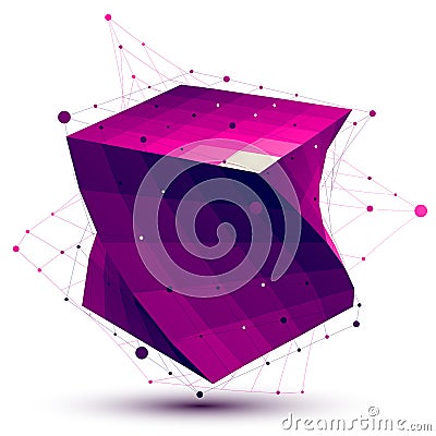 Colorful abstract deformed vector squared object with lines mesh Vector Illustration