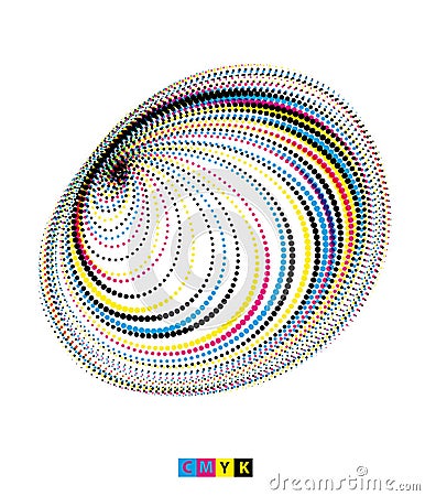 a colorful abstract design with circles the snail effect on white swirl background cmyk color, halftone dot Vector Illustration