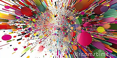 Colorful abstract explosion of circles and lines creating dynamic visual energy. Stock Photo
