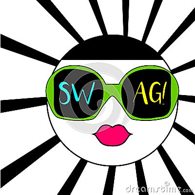 Colorful abstract face in sunglasses and swag text Vector Illustration