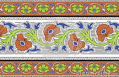 Colorful abstract floral kalamkari outline border design Vector Illustration