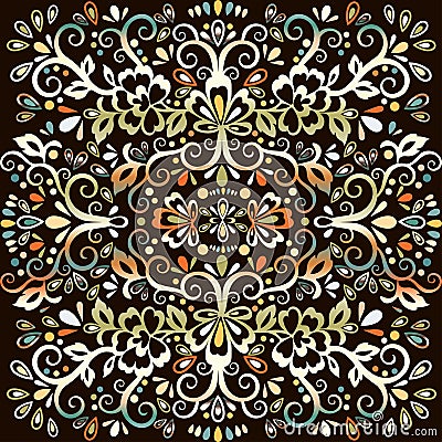 Colorful abstract floral pattern, vector wicker ornament. Multicolor ornate tracery in eastern style with a lot of curls, arabesqu Vector Illustration