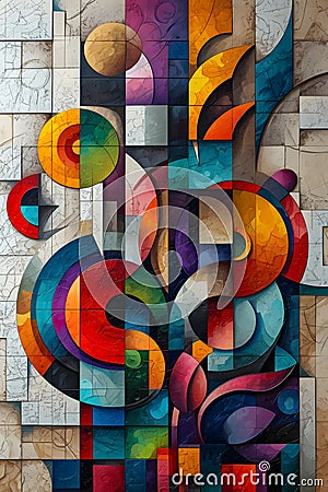 Colorful Abstract Geometric Mural. Created with Generative AI Stock Photo