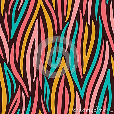 Colorful Abstract Hand Drawn Wavy Vector Seamless Pattern. Zebra Animal Skin. Trendy Fashion Print Vector Illustration