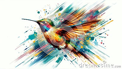 Colorful abstract hummingbird in flight Stock Photo