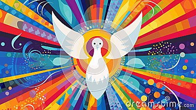 A colorful abstract illustration of a white dove. generative ai. Cartoon Illustration