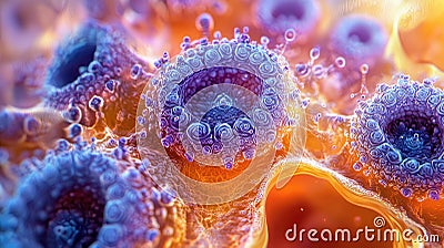 Colorful abstract microscopic view of cell structures with vibrant patterns and textures Stock Photo