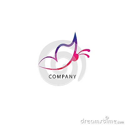 Colorful abstract outlined flying butterfly logo design template isolated on white background. Purple Magenta Gradation Color. Vector Illustration