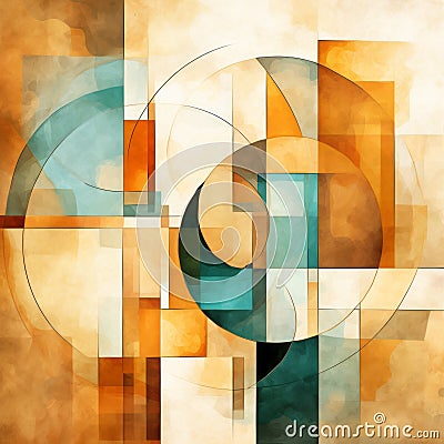 Colorful Abstract Painting With Geometric Shapes In Cubism Style Stock Photo