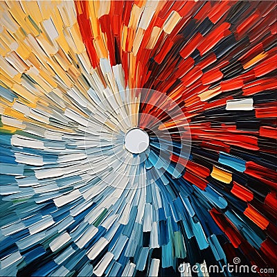 Vibrant Abstract Circle Painting With Palette Knives And God Rays Stock Photo