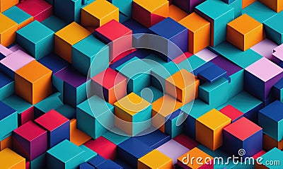 A colorful abstract pattern of cubes stacked in a seemingly random but mesmerizing order Stock Photo