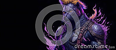 A colorful abstract portrait muscular cat on black background. Generative AI Stock Photo