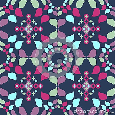 Colorful Abstract Repeat Geometric Pattern In Fuchsia, Aqua And Navy Vector Illustration