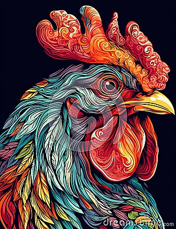 Colorful abstract rooster portrait. Generative Ai Stock Photo