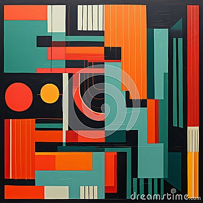 Colorful Abstract Painting With Large Orange And Green Squares Stock Photo