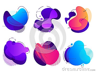 Colorful abstract shapes. Saturated fluid gradients flux, organic shape with lines and dotted patterns vector background elements Vector Illustration