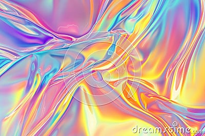 Colorful abstract silk texture with smooth flowing shapes creating a mesmerizing iridescent effect under soft lighting Stock Photo