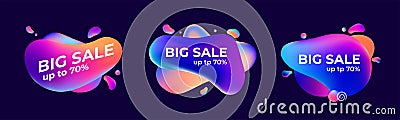 Colorful abstract splash liquid shapes sale banner set for your promo advertising. Vector illustration Cartoon Illustration