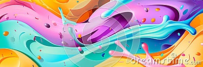 Colorful abstract swirls of paint in dynamic flow, creating vivid, fluid motion, background banner. Panoramic web header Stock Photo