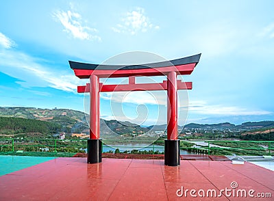 Colorful abstract temple gate symbol in the park Stock Photo