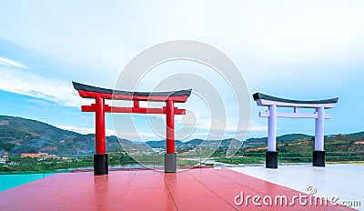 Colorful abstract temple gate symbol in the park Stock Photo