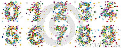 Colorful Abstract Vector Confetti Numbers Set Stock Photo