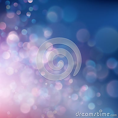 Colorful abstract vivid blur bokeh circles in soft color style background. Glitter holiday purple blue pink template Vector Illustration